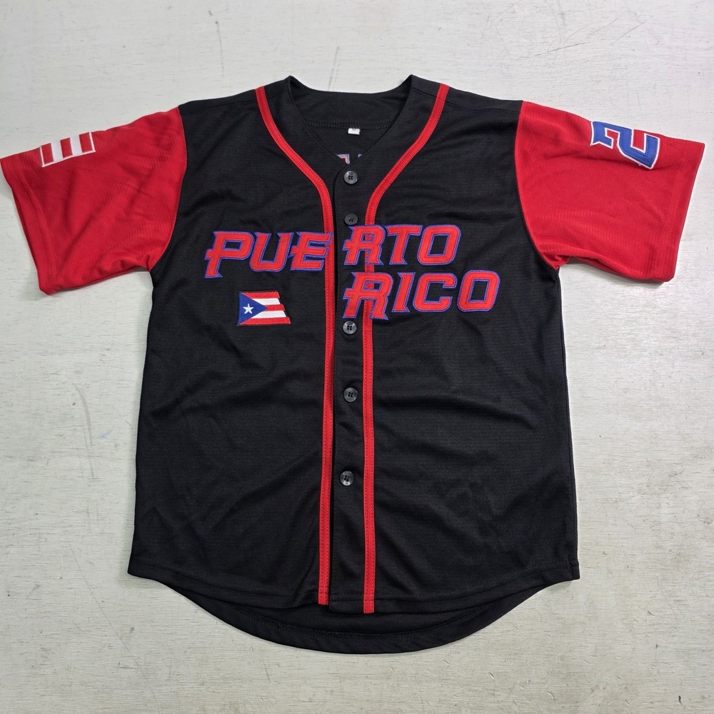 Roberto Clemente #21 Puerto Rico Stitched Baseball Jersey Youth M Black Red EUC